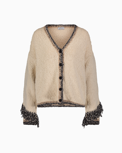 Front View of Aspen Fringe Cardigan in Cream by Aseye Studio