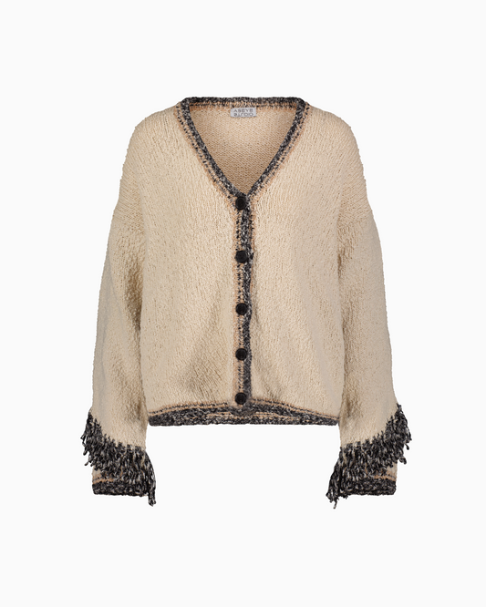 Front View of Aspen Fringe Cardigan in Cream by Aseye Studio