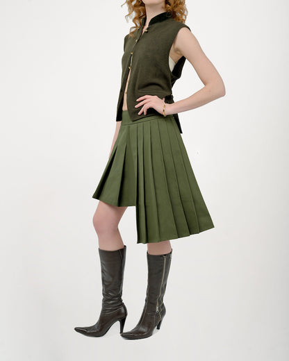 Asha Asymmetric Pleated Layered Skirt by Aseye Studio in Military Green 