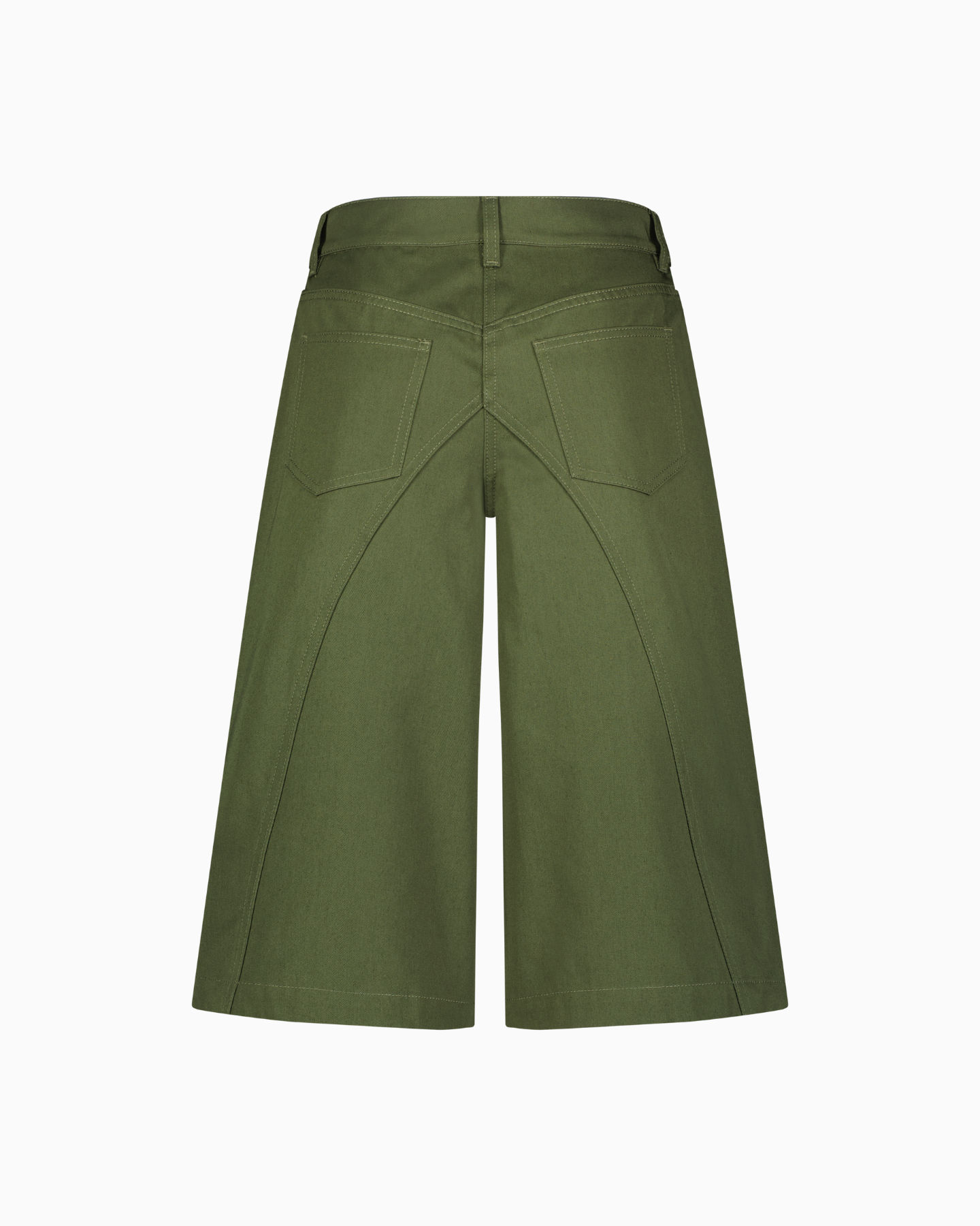 Back of Tommi Knee Length shorts in Olive Green by Asye Studio