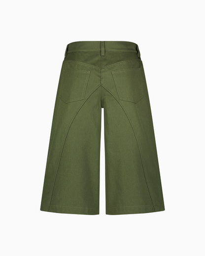 Back of Tommi Knee Length shorts in Olive Green by Asye Studio