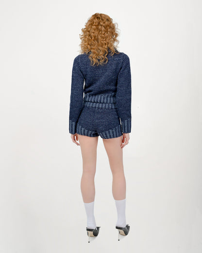 Zaya Knit Top in Denim Navy Blue by Aseye Studio